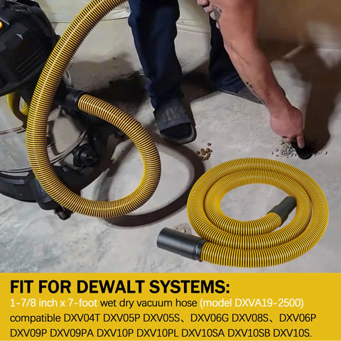 Direct Replacement Shop Vac Hose 1-7/8 Inch For 6-10 Gallon Wet Dry Vac used in garage setting, close view.