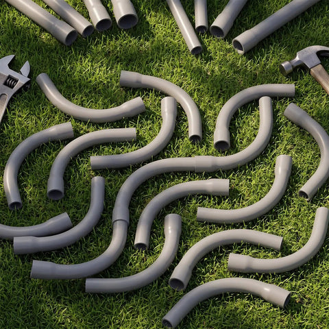 Twenty Pack Three Quarter Inch Ninety Degree Long Radius Pvc Conduit Elbows With Bell Ends For No Sweat Installations and Top Shelf Electrical Wiring Jobs That Really Deliver on green grass with tools.