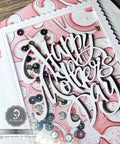 3 Piece Metal Die Cut Set For Card Making And Paper Crafts, 'Happy Mother's Day' card with sequins and scalloped edges.