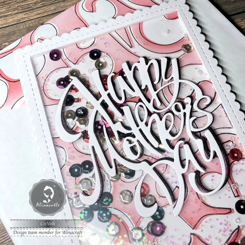 3 Piece Metal Die Cut Set For Card Making And Paper Crafts, 'Happy Mother's Day' card with sequins and scalloped edges.
