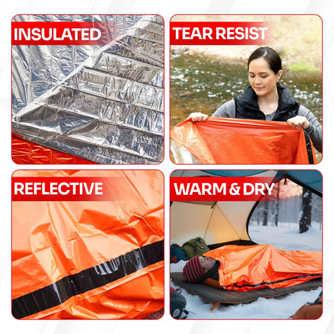 Emergency Sleeping Bag 1 Pack For Survival Gear Waterproof Mylar Bivy Sack Emergency Blanket For Outdoor Camping and Hiking