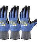 Ultra Tough ANSI A9 Cut Resistant Work Gloves With Touchscreen Microfoam Nitrile Coating, Killer Knife Proof Protection For Construction, Woodworking, Glass Handling, Metal Work, Blue Large, 3 Pairs