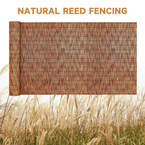 Natural Reed Fencing Roll For Balcony Patio Garden And Yard Privacy Screen Sixteen Point Four Feet Long Brown Eco Friendly Durable