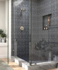 Shower stall with Gibson Brushed Nickel Eco-Performance Modern Shower Trim With Showerhead And Lever Handle No Sweat Install Posi-Temp Valve