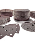 Rubin 2 P80 Grit 6-Inch Diameter Abrasive Sanding Discs 50-Pack for woodworking, various shapes shown for quick material removal.