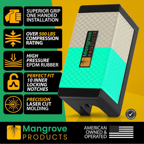 Superior grip product by Mangrove Products, featuring high pressure EPDM rubber and laser cut molding, with American flag emblem.