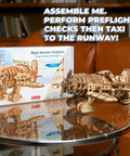 Vintage Wooden Airplane Model Kit With Wind Up Motor A Dope 1930s Racing Aircraft Puzzle For Adults DIY 3D Wood Plane Build on table
