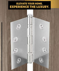Solid Brass Chrome Door Hinge Heavy Duty Ball Bearing For Slammin Doors 4.5 By 4.5 Inch installed on wooden door