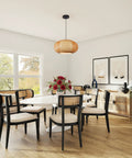 Dining room with Bamboo Pendant Light With Basket Weave Shade Dope Rattan Chandelier For Kitchen Island And Nursery 23 Inch Hanging Ceiling Light With E26 Bulb Included