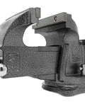 Heavy Duty 6 Inch Cast Iron Bench Vise With Swivel Base And Anvil, 3700 Lb Clamping Force, Opens To 6-3/8 Inches, 125 Degree Pivot