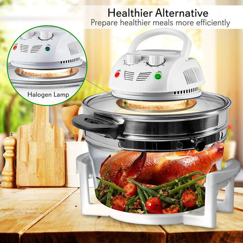 Infrared Air Fryer Convection Oven For Countertop, Halogen Toaster Style, 13 Quart 1200W, cooking a turkey with vegetables