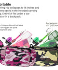 Two Pack Kids Telescopic Fishing Rod Set With Tackle Box And Net Portable Grab And Go Beginner Gear in green and pink bags