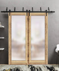 Planum 2102 Interior Barn Bypass Sliding Doors with frosted glass and solid wood 84x96 inches, black hardware in modern style