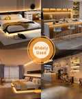 LED Strip Light 20ft COB Mega Bright 3087 LEDs Warm White 2700K CRI90 Plus Flexible DC24V Tape in various room settings.
