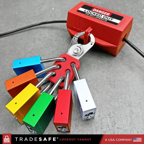 Heavy Duty Lockout Tagout Padlocks In Bright Red Set Of Ten Keyed Alike With Two Keys Each Featuring Rugged Steel Shackles Straight Up OSHA Approved For No Nonsense Worksite Security