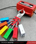 Lockout Tagout Locks Set, Ten Orange LOTO Padlocks Keyed Alike, Each With Two Keys, OSHA Compliant, One And A Half Inch Chrome Plated Hardened Steel Shackle, Durable Lockout Security Kit For Safe Maintenance, showing assorted padlocks in use.