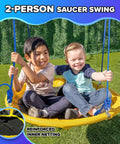 Children enjoying My First Swing And Saucer Outdoor Playset For Backyard with 32-inch saucer swing, reinforced netting