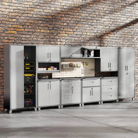 Garage Storage Cabinet System 5 Piece Workshop Set With Drawers Locking Heavy Duty Rolling Cart And Adjustable Shelves For Garage Tool Organization And Flexible Wall Tall Cabinet Configurations Boss Level Garage Setup