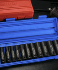 1/2-Inch Drive Deep Impact Socket Set Cr-V 6-Point 11 SAE Sockets With Heavy-Duty Build in blue case