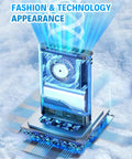 AI Portable Waist Clip Fan With 10000mAh Battery,LED Indicator depicted as futuristic technology with blue glow