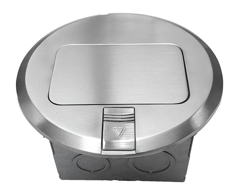 Round Pop Up Floor Box Kit With 6 Inch Diameter Cover And 20 Amp Tamper Weather Resistant Receptacle Nickel Plated Brass