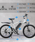 Beast Of An All Terrain Electric Bike For Adults With 500W Peak Motor 20 MPH Top Speed 24 Inch Wheels with dimensions chart