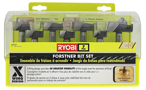 Premium Steel Forstner Drill Bit Set Seven Piece Carpenter Must Have Kit, seven forstner bits in packaging, ideal for clean woodworking holes.