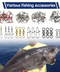 All In One 175 Piece Fishing Swivels Kit With Barrel And Ball Bearing Swivels 3 Way Swivels Coastlock Snaps Safety Snaps Rolling Barrel Snaps Duo Lock Terminal Tackle Gear For Lures And Sinkers Tackle Box Ready, assorted fishing swivels and snaps set