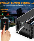 4000W Pure Sine Wave Power Inverter 12V To 110V And 120V AC With Remote, 8000W Peak, 4 AC Outlets, shown with remote control