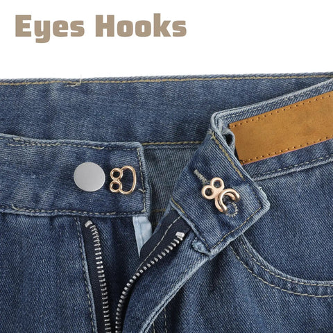 Heavy Duty Hook And Eye Sewing Kit, Assorted Zinc Alloy Closures, eye closure on denim waistband for secure fastening.
