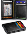 Open Magnetic Closure Slim Leather Front Pocket Wallet For Men With RFID Blocking That Holds 12 Cards And A Cash Clip