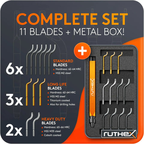 11 Blades Deburring Tool With Metal Storage Box 360 Degree Rotating Blade Manual Deburring Tool Set Display