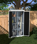 Backyard Outdoor Storage Cabinet Made From Wood And Metal Garden Shed With Weatherproof Roof And Lockable Doors 66 Inch Wide