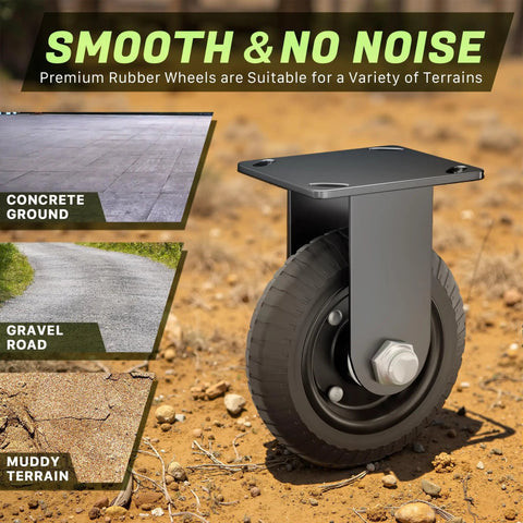 Beefy 6 Inch Caster Wheels Set Of 2 With Solid Rubber 850Lb Heavy Duty Plate Casters Double Ball Bearing Knobby Tread