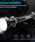 99,000 Lumen Rechargeable Flashlight 2 Pack With 7 Modes LED IPX7 Waterproof Beast Bright Long Range Beam in rain showing waterproof feature