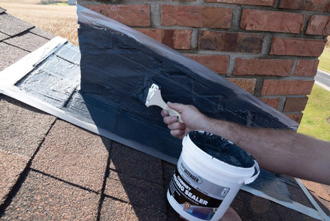 Applying chimney flashing sealer and roof sealant that keeps water out, flexible waterproof sealant for chimney and roof flashing