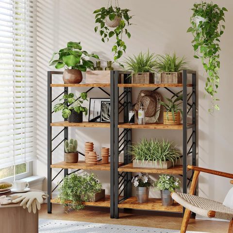 Four Tier Slim Bookshelf For Narrow Spaces Rustic Brown Faux Wood Wall Storage Rack Built For Tight Spots And Tiny Apartments Compact Floor Shelf Organizer Unit