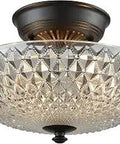 Sweetwater 2 Light Semi Flush Ceiling Light In Oil Rubbed Bronze With Clear Textured Glass Traditional Style, 12 Inch Wide