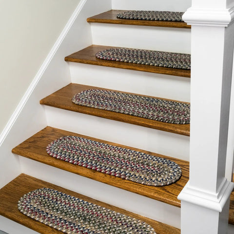 Stair Treads Gray 8x28 Set 13 Built For High Traffic Indoor Use With Textured Woven Look Polypropylene Nylon Blend Handcrafted In USA