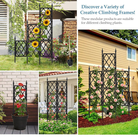 Heavy Duty 5.25ft Metal Garden Trellis with Black Iron Tube Frame for Climbing Plants, Wall or Freestanding, Outdoor Use