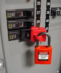Red Compact Safety Lock Set Of 6 Keyed Different Nylon Padlocks For OSHA Compliance on industrial switch