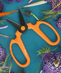 Floral Scissors Set Of 3 With Carbon Steel Blades For Precise Flower Pruning And Arranging, seen with blue and purple flowers
