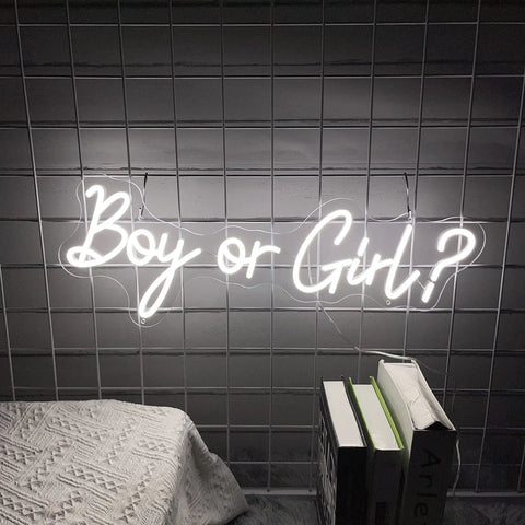 Boy Or Girl Neon Sign For Wall Decor 23.6 Inch LED Large Dimmer Sign For Bedroom Aesthetic And Birthday Party Gift For Boyfriend Girlfriend Lovers Women Men Room Or Bathroom Decor Safe Flexible Light