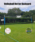 20 Foot Outdoor Portable Volleyball Net System With Adjustable Height And Bag Waterproof Mesh Easy Setup for backyard
