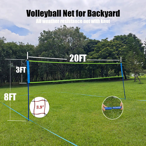 20 Foot Outdoor Portable Volleyball Net System With Adjustable Height And Bag Waterproof Mesh Easy Setup for backyard