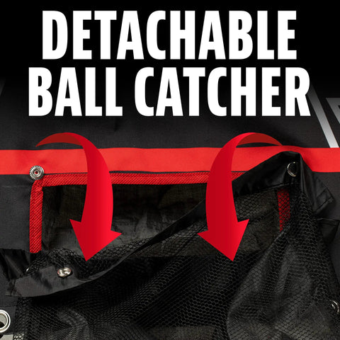 Close-up of detachable ball catcher on Two In One Pitch Back And Target For Baseball Practice And Return Training, Heavy Duty Nylon Construction.