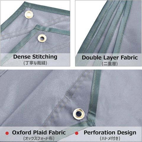 Close-up of Rugged All Weather Waterproof Tent Tarp Hexagon Rain Fly With Hammock Ground Cloth And Sunshade Mat details showing stitching and grommet.