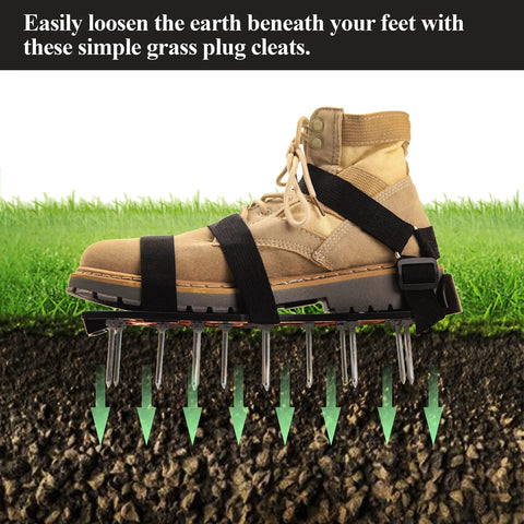 Lawn Aerator Shoes With Spike Tines For Easy Soil Aeration Durable Plates And A Secure Adjustable Three Strap Buckle Slip Resistant Footwear