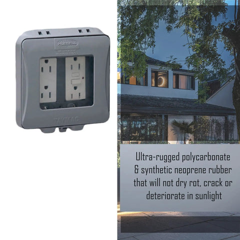 Two-Gang Weatherproof Expandable In-Use Cover For Outdoor Electrical Boxes Expands From 1 Inch To 3 Inches With Ultra Rugged Polycarbonate