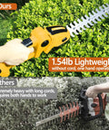 Easy To Use Cordless Hedge Trimmer With Battery And Charger 21V 2 In 1 Grass And Shrub Cutter shown trimming a hedge